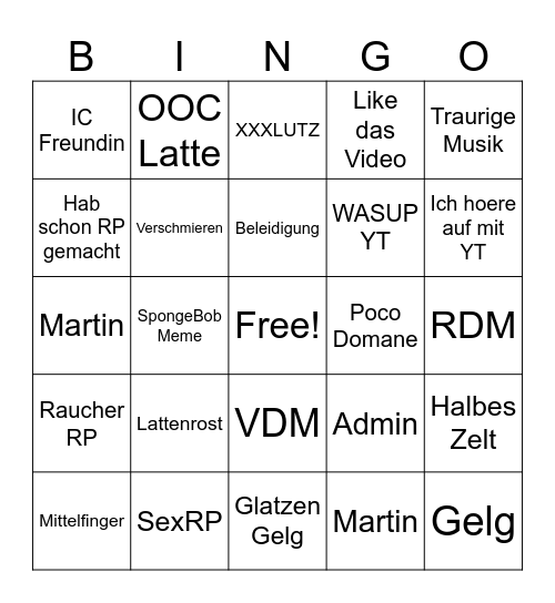 Gleggmire Bingo Card