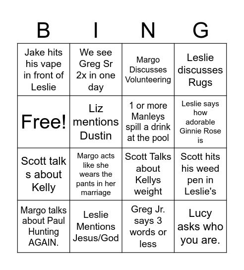 Manley Bingo Card