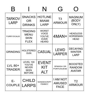 CRIM CASUAL BINGO Card