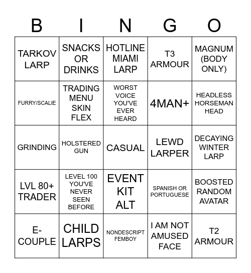 CRIM CASUAL BINGO Card
