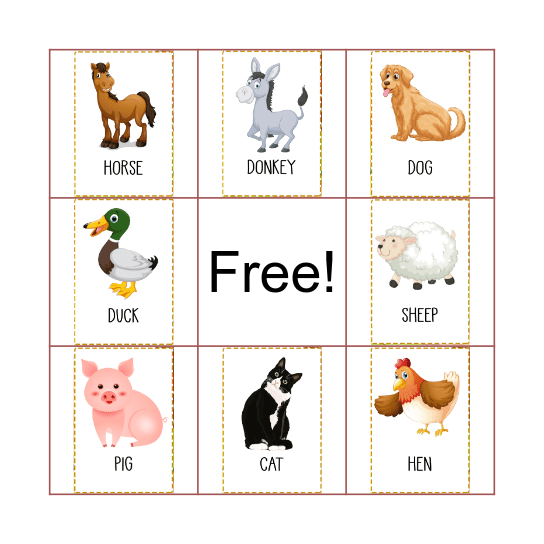 Animals Bingo Card