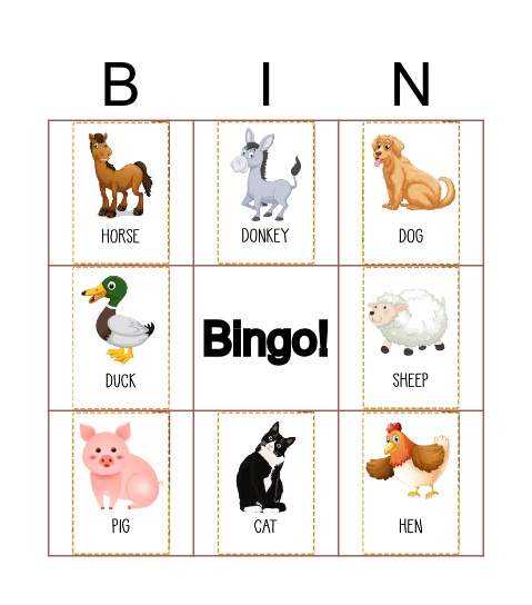 Animals Bingo Card