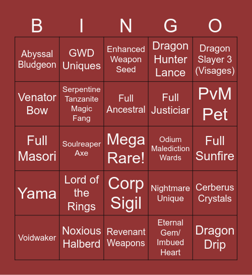 PvM Master Bingo Card