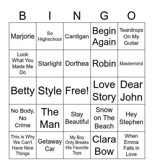 Name Drop Bingo Card
