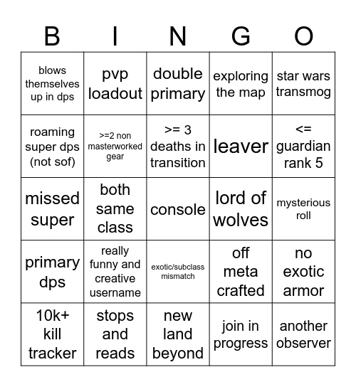 Matchmade SOTW Bingo Card