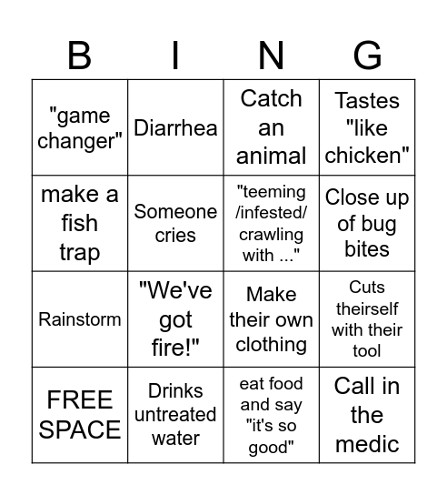 Naked and Afraid Bingo Card