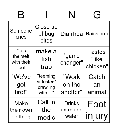 Naked and Afraid Bingo Card