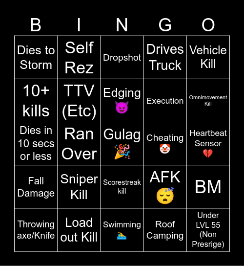 Warzone Bingo Card