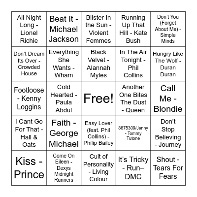 80's Baby (Phil Collins Was That Dude!) Bingo Card