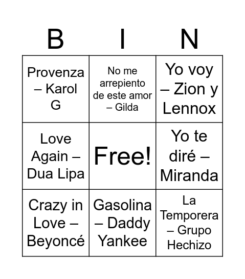 Untitled Bingo Card