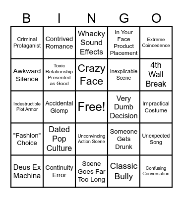 So Good It's Bad Movie Bingo Card