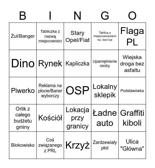 BINGO GEOGUESSR POLSKA SNAJPER HACZEQ Bingo Card
