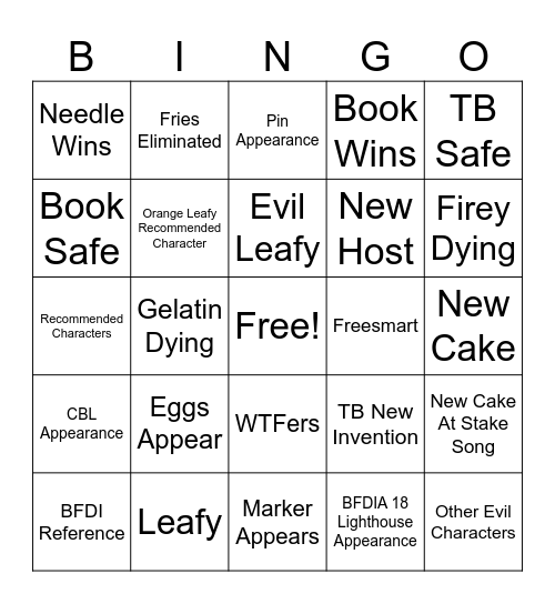 BFDIA 19 Bingo Card