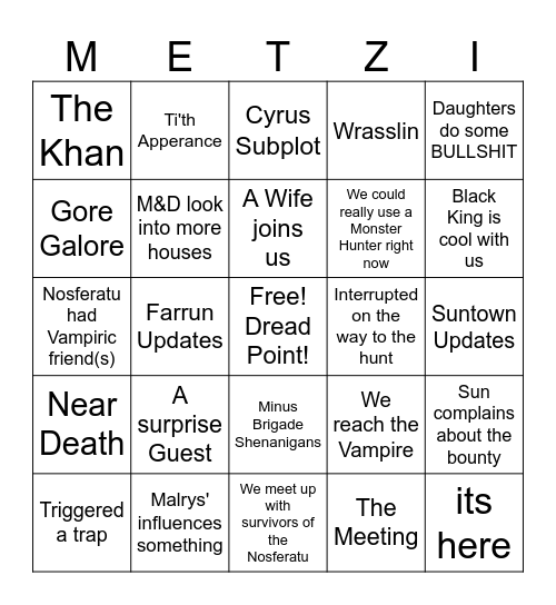 A Dark Night and a Darker Evil Bingo Card