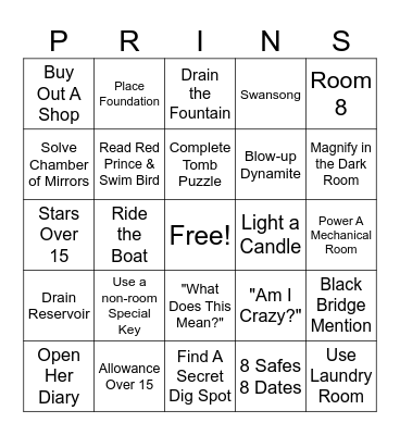 Blue Prince Bingo Card