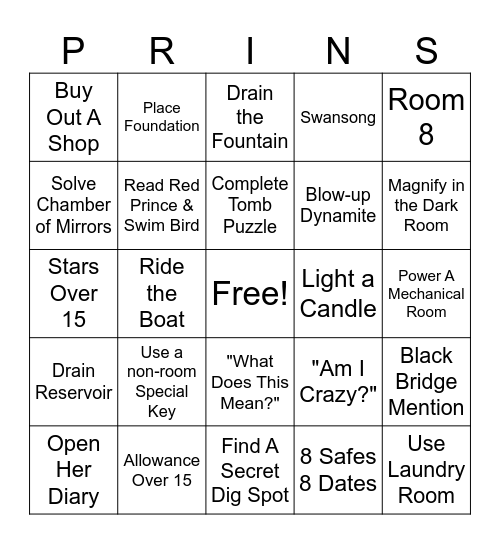 Blue Prince Bingo Card