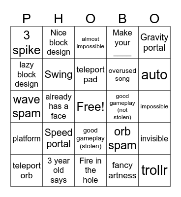 Geometry Dash Bingo Card