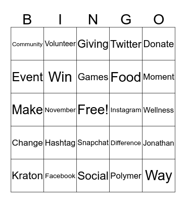 United Way Bingo Card