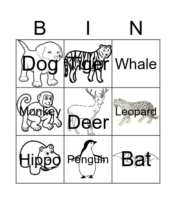 ANIMALS Bingo Card
