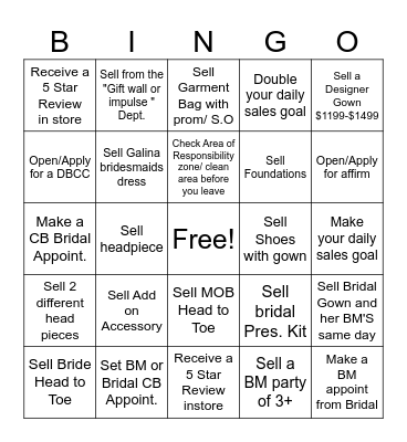 Bridal Christmas Bingo (Stylist) Bingo Card
