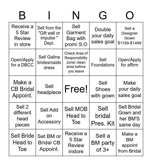 Bridal Christmas Bingo (Stylist) Bingo Card