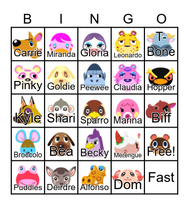 Animal Crossing Bingo Card