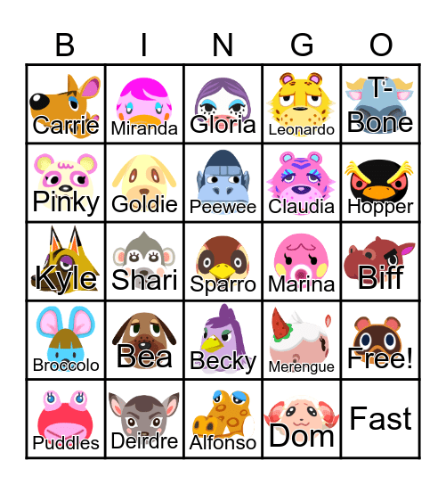 Animal Crossing Bingo Card