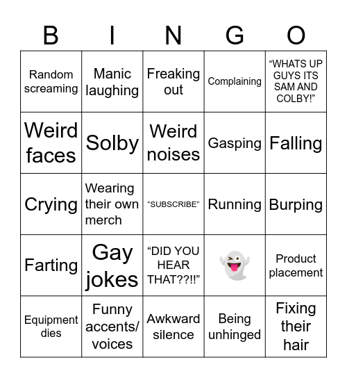 Sam and Colby BINGO Card