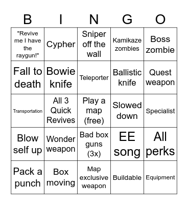 Cod zombies bingo Card