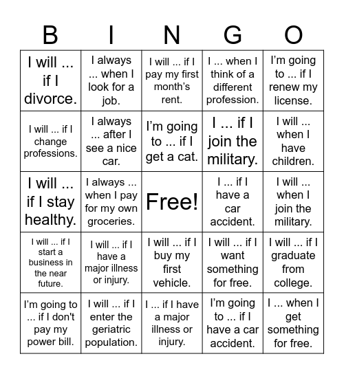 Life Achivements + 0/1 Conditionals Bingo Card