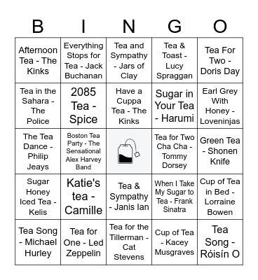 Tea Party Music Bingo Card