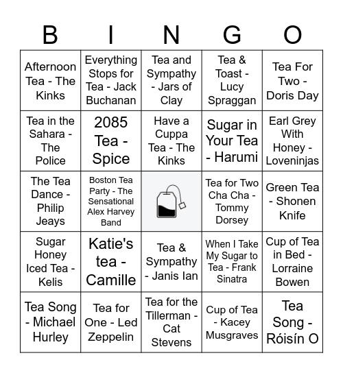 Tea Party Music Bingo Card