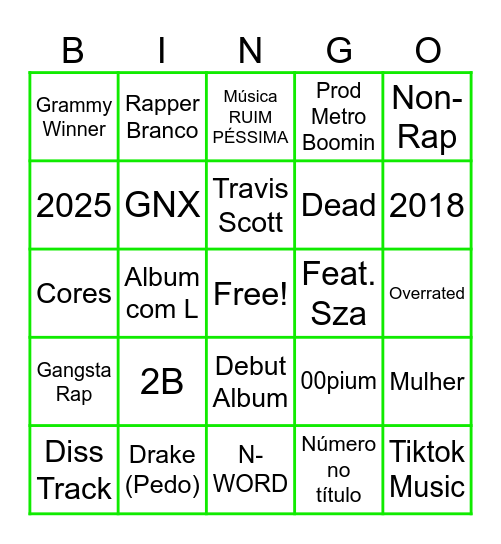Spotify Bingo Card
