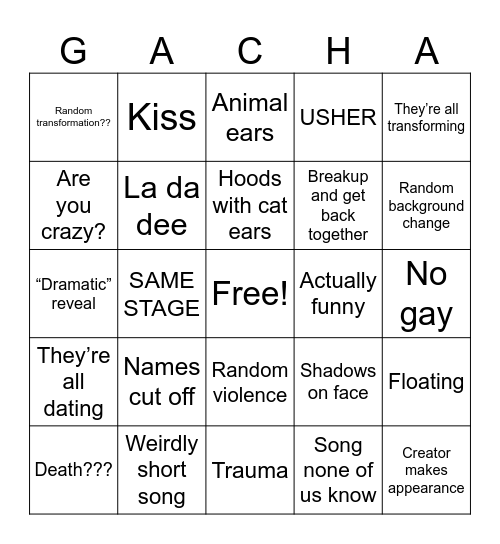 Gacha singing battle bingo Card