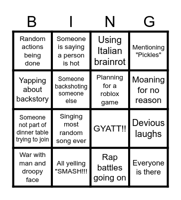 Dinner table group bingo Card