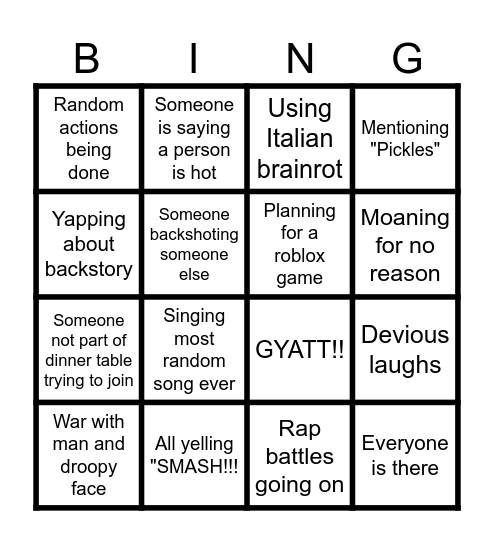 Dinner table group bingo Card