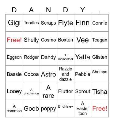 Dandy’s World Twisteds Bingo Card
