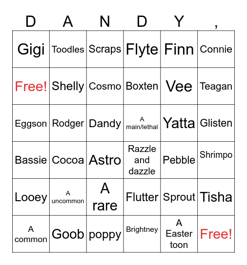 Dandy’s World Twisteds Bingo Card