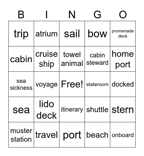 Cruise Bingo Card