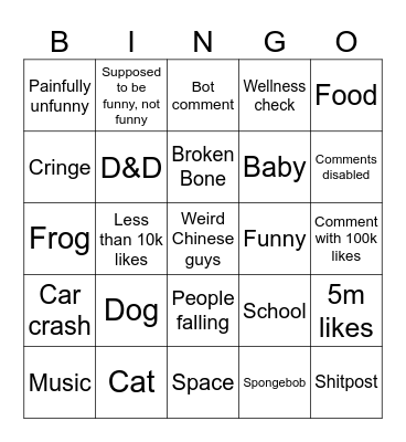 instagram Bingo Card