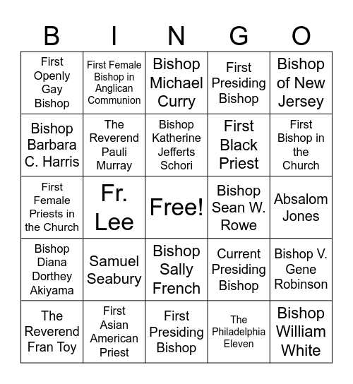 Important Episcopalians Bingo Card