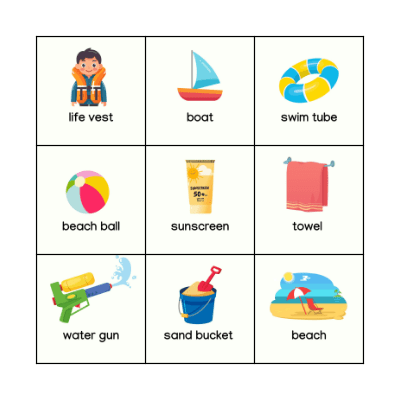 Beach objects Bingo Card