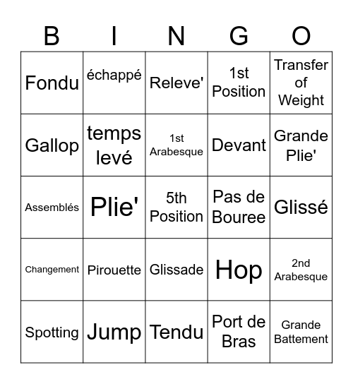 Ballet  Bingo Card
