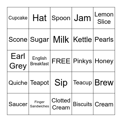 Tea Party Bingo Card