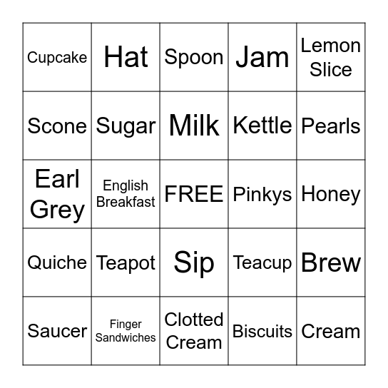 Tea Party Bingo Card