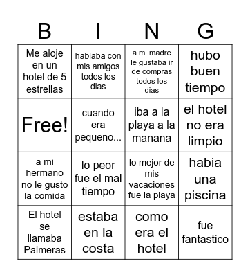 Preterito vs. Imperfecto Bingo Card