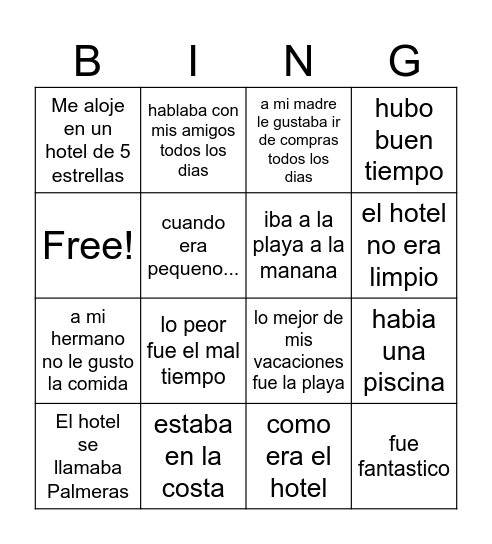 Preterito vs. Imperfecto Bingo Card