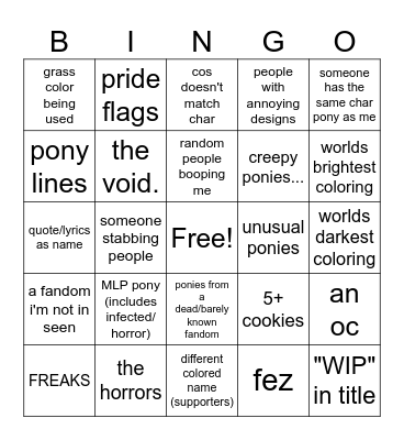 pony bingo Card