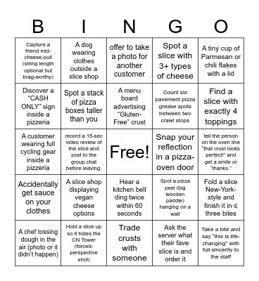 Pizza Crawl Bingo Card