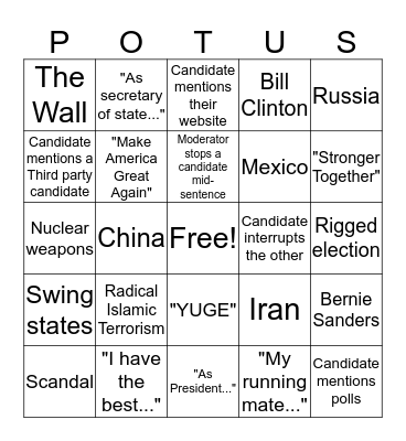 Presidential Debate #3 Bingo Card